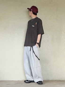 「NEW ERA（ニューエラ）のアイテム（キャップ、レッド系）」を使った、サマルさん（メンズ・175cm）の夏コーディネート