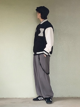 「ハンチング」｜「アイテム（スウェット）」を使った、サマルさん（メンズ・175cm）の秋コーディネート