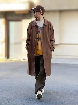「アイテム（ステンカラーコート、ブラウン系）」を使った、サマルさん（メンズ・175cm）の秋コーディネート