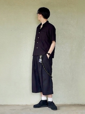 「Clarks（クラークス）のWallabeeEVO Bt / ワラビーエヴォブーツ （ブラックインタレスト）（モカシン/デッキシューズ、ブラック系）」を使った、サマルさん（メンズ・175cm）の夏コーディネート