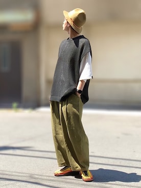 「Pledge（プレッジ）のアイテム」を使った、サマルさん（メンズ・175cm）の夏コーディネート