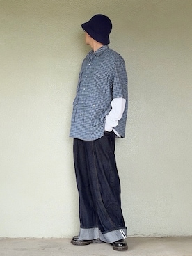 「KANGOL（カンゴール）のKANGOL BERMUDA CASUAL 231069612（ハット、ブルー系）」を使った、サマルさん（メンズ・175cm）の秋コーディネート