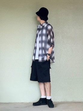 「Clarks（クラークス）のWallabeeEVO Bt / ワラビーエヴォブーツ （ブラックインタレスト）（モカシン/デッキシューズ）」を使った、サマルさん（メンズ・175cm）の夏コーディネート