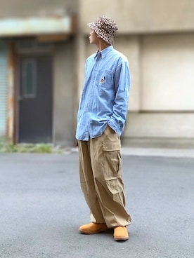 「ミッキー」｜「アイテム（カーゴパンツ）」を使った、サマルさん（メンズ・175cm）の秋コーディネート