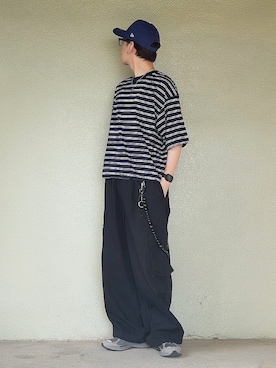 「NEW ERA（ニューエラ）のアイテム（キャップ、ブルー系）」を使った、サマルさん（メンズ・175cm）の夏コーディネート