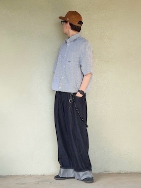 「NEW ERA（ニューエラ）のアイテム（キャップ、ブラウン系）」を使った、サマルさん（メンズ・175cm）の夏コーディネート