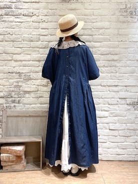 「デニムワンピース」｜「アイテム（その他）」を使った、ながやさん（レディース・157cm）の夏コーディネート