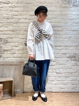 「フレンチカジュアル」｜「アイテム（バレエシューズ）」を使った、ながやさん（レディース・157cm）の春コーディネート
