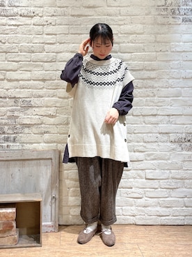 「ehka sopo（エヘカソポ）のアイテム（バレエシューズ）」を使った、ながやさん（レディース・157cm）の冬コーディネート