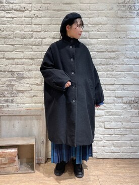 「ブルーコーデ」｜「アイテム（ハンチング/ベレー帽）」を使った、ながやさん（レディース・157cm）の冬コーディネート