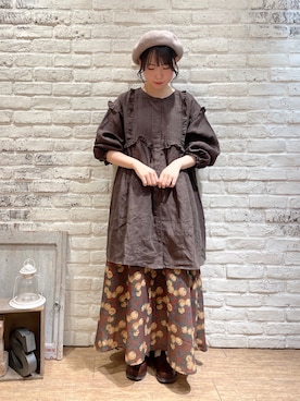 「ブラウンコーデ」｜「アイテム（チュニック）」を使った、ながやさん（レディース・157cm）の秋コーディネート