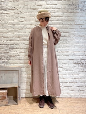 「ブラウンコーデ」｜「アイテム（シャツワンピース）」を使った、ながやさん（レディース・157cm）の秋コーディネート