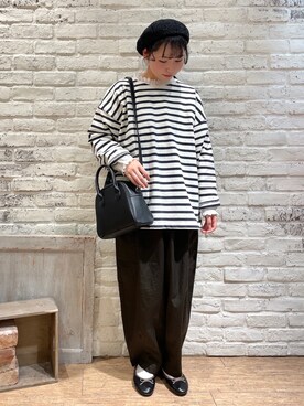 「フレンチカジュアル」｜「アイテム（バレエシューズ）」を使った、ながやさん（レディース・157cm）の春コーディネート