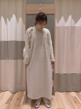 「Samansa Mos2（サマンサ モスモス）のインナー付花柄ジャカードキャミワンピース（ワンピース）」を使った、ありささん（レディース・155cm）の冬コーディネート