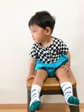 「Handmade（ハンドメイド）のアイテム（オールインワン・サロペット）」を使った、ammiさん（キッズ・70cm）の秋コーディネート