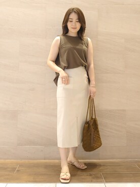 「RODE SKO（ロデスコ）のMARIA タッセルペーパーショルダー（ショルダーバッグ）」を使った、ヤマサキナナさん（レディース・160cm）の夏コーディネート