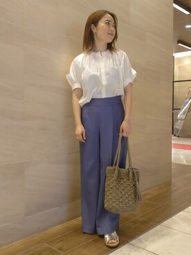 「RODE SKO（ロデスコ）のMARIA タッセルペーパーショルダー（ショルダーバッグ）」を使った、ヤマサキナナさん（レディース・160cm）の夏コーディネート