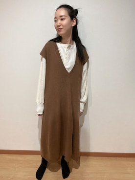 「クレドナ」｜「アイテム（ワンピース/ドレス）」を使った、あいさん（レディース・162cm）の冬コーディネート