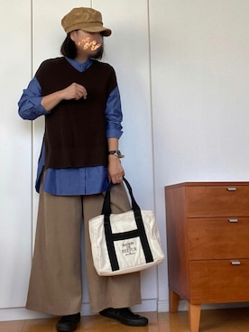 「LAKOLE（ラコレ）のアイテム（キャスケット）」を使った、izuさん（レディース・168cm）の秋コーディネート