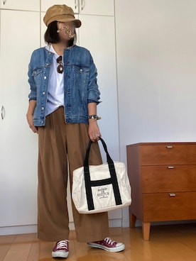 「LAKOLE（ラコレ）のアイテム（キャスケット）」を使った、izuさん（レディース・168cm）の秋コーディネート