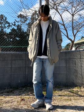 「アイテム（ミリタリージャケット）」を使った、okarajapanさん（メンズ・170cm）の冬コーディネート