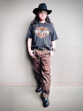 「Harley-Davidson（ハーレーダビッドソン）のアイテム」を使った、Yasunishi69さん（メンズ・168cm）の秋コーディネート
