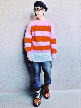 「ボーダーニット」｜「アイテム（Tシャツ/カットソー）」を使った、YasushiImanishiさん（メンズ・168cm）の冬コーディネート