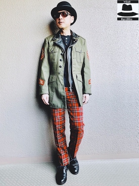 「チェック柄に恋してる」｜「アイテム（ライダースジャケット）」を使った、YasushiImanishiさん（メンズ・168cm）の秋コーディネート