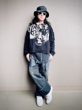 「ALLSAINTS（オールセインツ）のタイガープリントトップ（Tシャツ/カットソー、ブラック系）」を使った、Yasunishi69さん（メンズ・168cm）の夏コーディネート