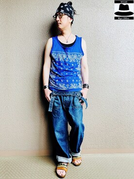 バンダナ スカーフを使った ヘアアレンジ のメンズ人気ファッションコーディネート Wear