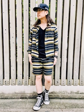 「CALEE（キャリー）のアイテム（帽子）」を使った、YasushiImanishiさん（メンズ・168cm）の夏コーディネート