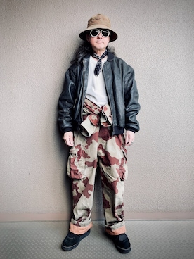 「Nigel Cabourn（ナイジェルケーボン）のアイテム（帽子）」を使った、Yasunishi69さん（メンズ・168cm）の春コーディネート