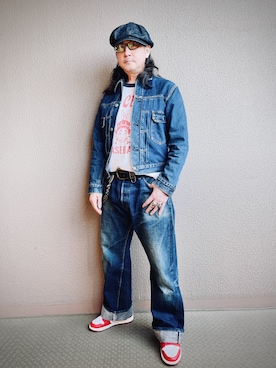 「EVISU（エヴィス）のアイテム」を使った、Yasunishi69さん（メンズ・168cm）の春コーディネート