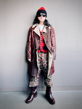 「アイテム（ムートンコート）」を使った、Yasunishi69さん（メンズ・168cm）の冬コーディネート