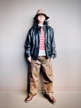 「アイテム（ミリタリージャケット）」を使った、Yasunishi69さん（メンズ・168cm）の冬コーディネート