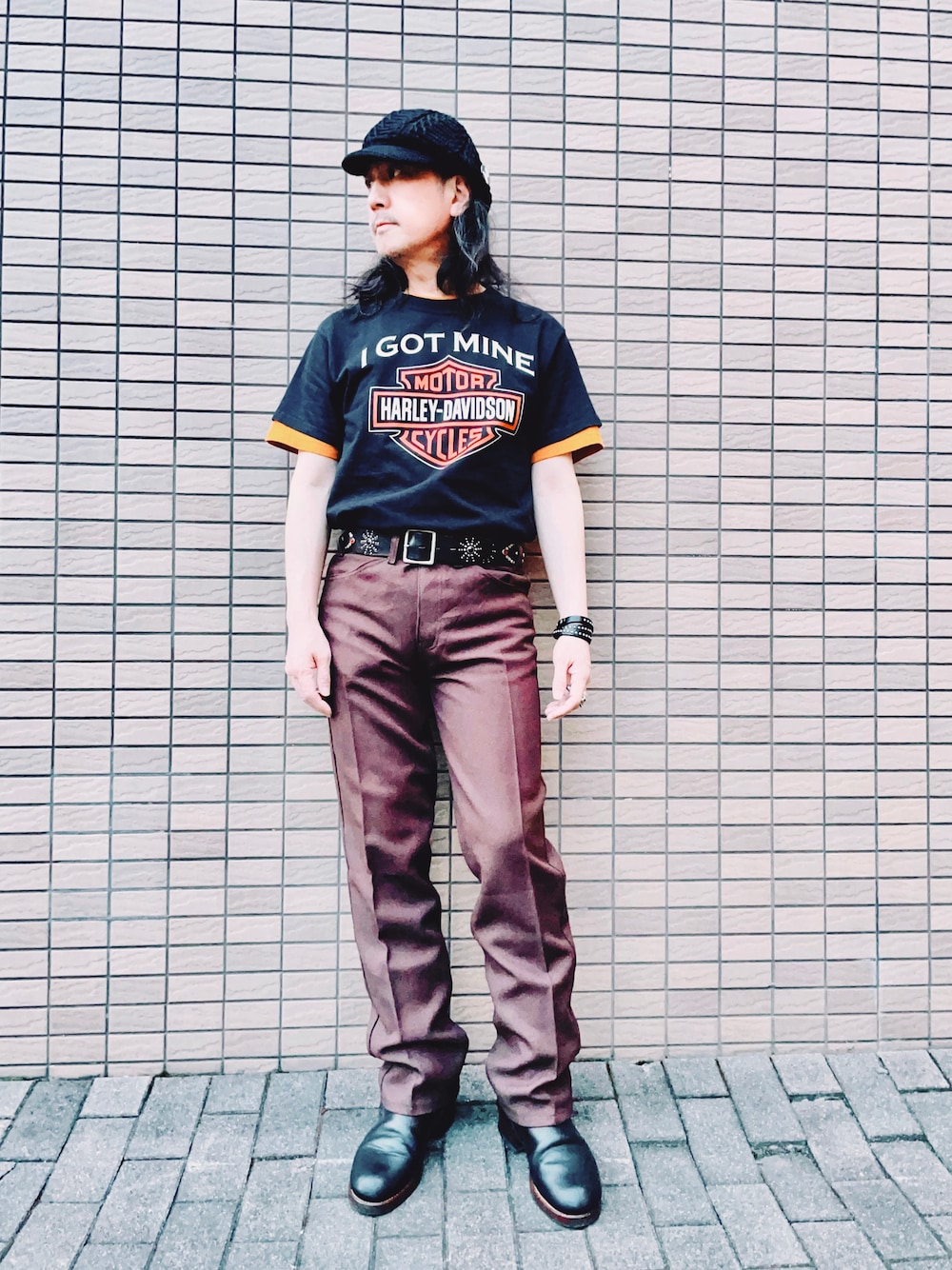 ハーレーダビッドソン USA製 ノースリーブ Tシャツ 重ね着コーデ ハーレーダビッドソン USA製 ノースリーブ Tシャツ 重ね着コーデ