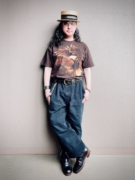 「STETSON（ステットソン）のアイテム」を使った、Yasunishi69さん（メンズ・168cm）の夏コーディネート