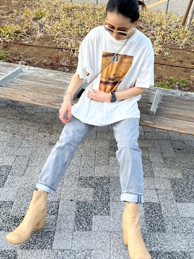 「BLACK BY MOUSSY（ブラックバイマウジー）のJAVA light gray denim<ジャワ ライトグレーデニム>（デニムパンツ）」を使った、Yukieさん（レディース・166cm）の春コーディネート