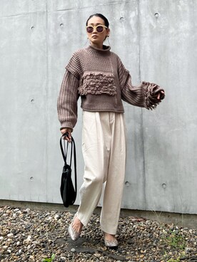 「ボリュームニット」｜「アイテム（パンツ）」を使った、Yukieさん（レディース・166cm）の秋コーディネート