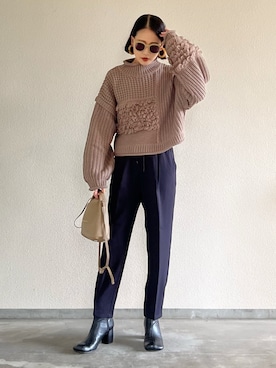 「センタープレスパンツ」｜「アイテム（ブーツ）」を使った、Yukieさん（レディース・166cm）の秋コーディネート