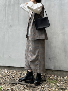 「グレンチェック」｜「アイテム（その他アウター）」を使った、Yukieさん（レディース・166cm）の秋コーディネート