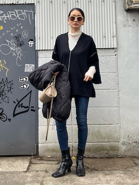 「ZOZO（ゾゾ）のスキニーデニムパンツ［WOMEN］（デニムパンツ）」を使った、Yukieさん（レディース・166cm）の冬コーディネート