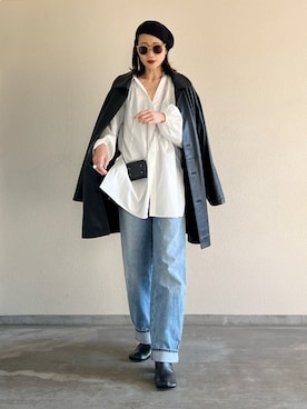 「UNIQLO（ユニクロ）のワイドフィットカーブジーンズ（丈長め82cm）（デニムパンツ）」を使った、Yukieさん（レディース・166cm）の春コーディネート