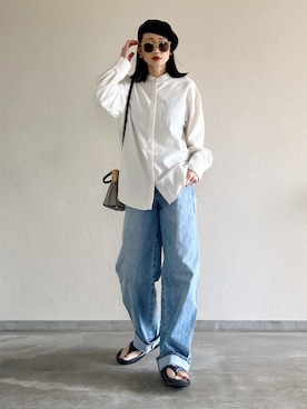 「UNIQLO（ユニクロ）のワイドフィットカーブジーンズ（丈長め82cm）（デニムパンツ）」を使った、Yukieさん（レディース・166cm）の春コーディネート