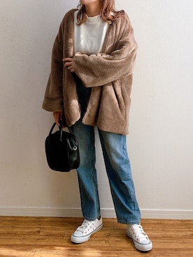 「Crisp（クリスプ）のベーシックデニムパンツ（デニムパンツ）」を使った、anmiさん（レディース・156cm）の冬コーディネート