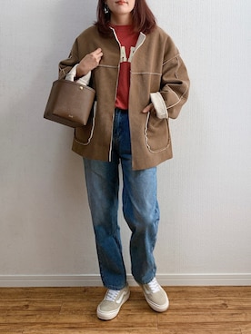 「Crisp（クリスプ）のベーシックデニムパンツ（デニムパンツ）」を使った、anmiさん（レディース・156cm）の秋コーディネート