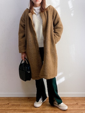 「Chillfar（チルファー）のアイテム（ノーカラーコート）」を使った、anmiさん（レディース・156cm）の冬コーディネート