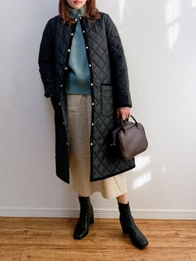 「Traditional Weatherwear」｜「アイテム（ノーカラーコート）」を使った、anmiさん（レディース・156cm）の冬コーディネート