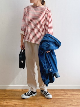 「秋トレンド2021」｜「アイテム（デニムジャケット）」を使った、anmiさん（レディース・156cm）の秋コーディネート