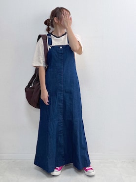 「ANGIE（アンジー）のアイテム（ジャンパースカート）」を使った、anmiさん（レディース・156cm）の夏コーディネート